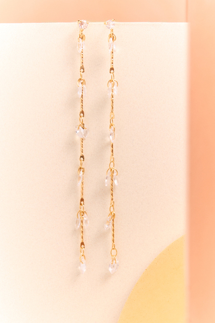 GOLD CRYSTAL LINEAR DANGLE EARRINGS