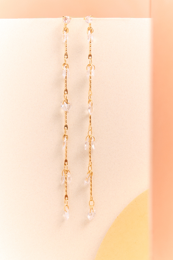 GOLD CRYSTAL LINEAR DANGLE EARRINGS