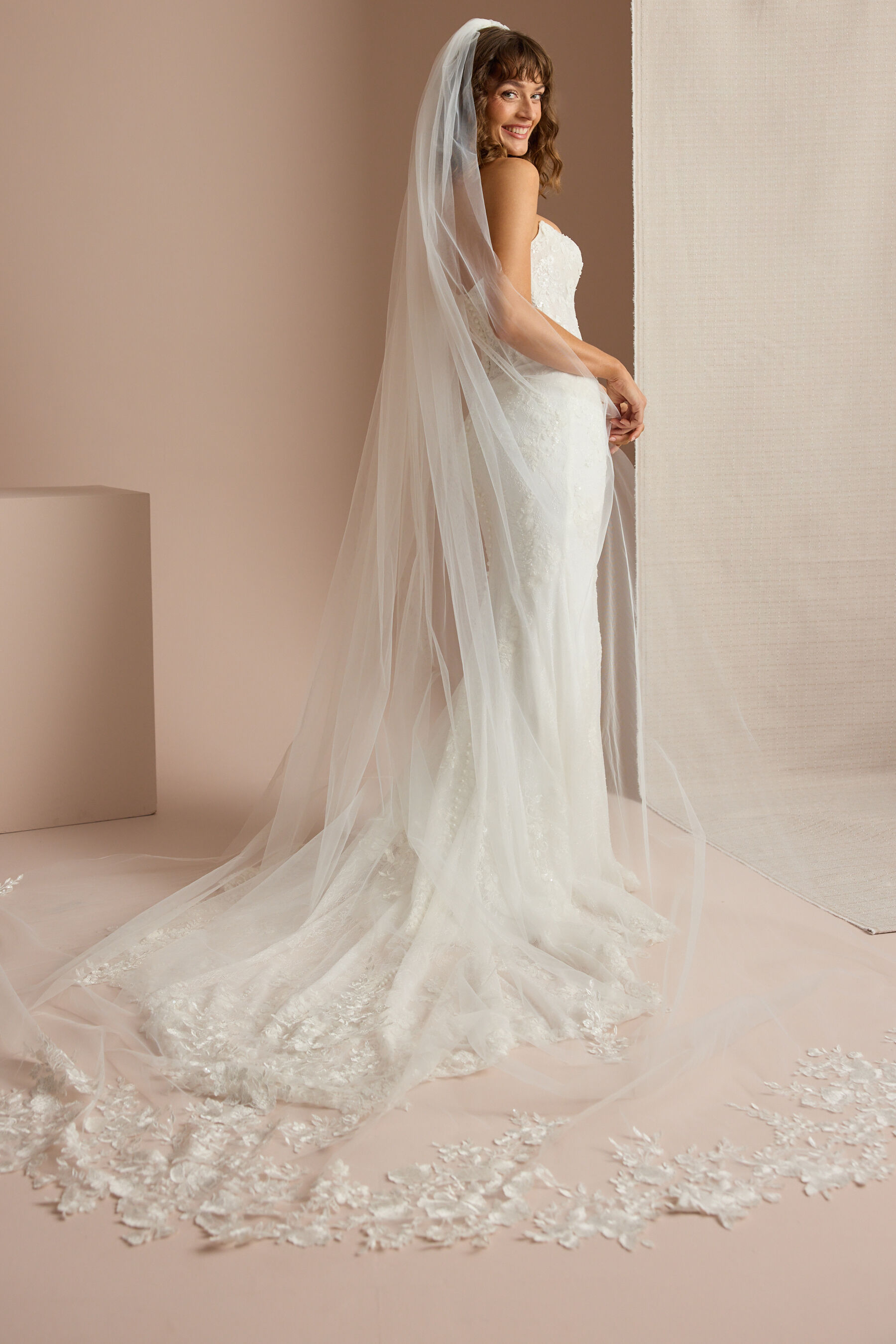 NEW beautiful cathedral veil with lace Chantilly All Over Lace Veil, Single Tier, Cathedral Length  main image 4