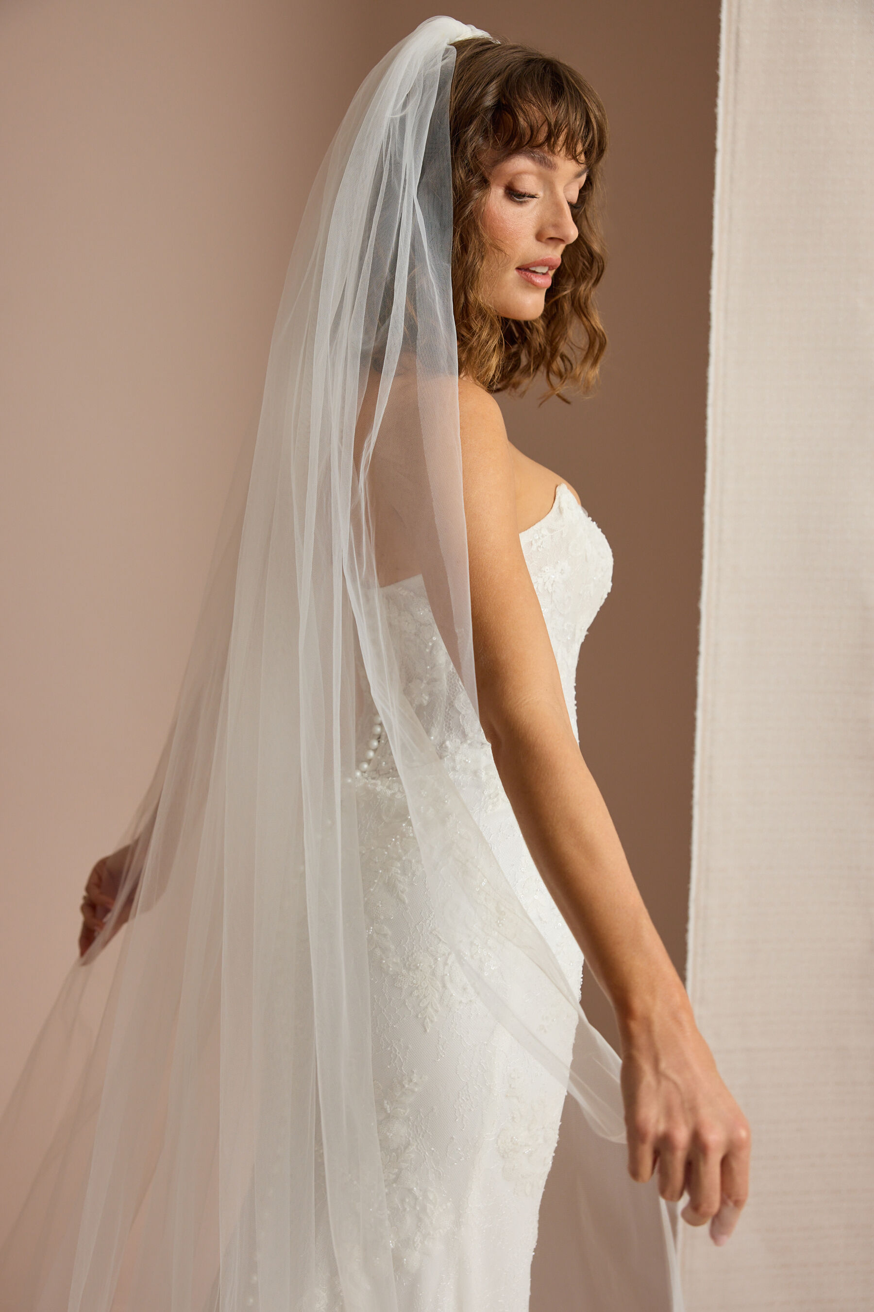 David\'s Corded Lace Sequined Royal Cathedral Veil Dramatic Sequin Floral Scroll Royal Cathedral Veil Length  main image 3