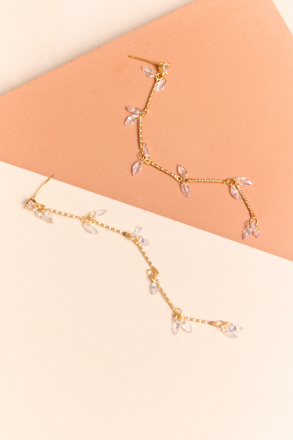 GOLD CRYSTAL LINEAR DANGLE EARRINGS