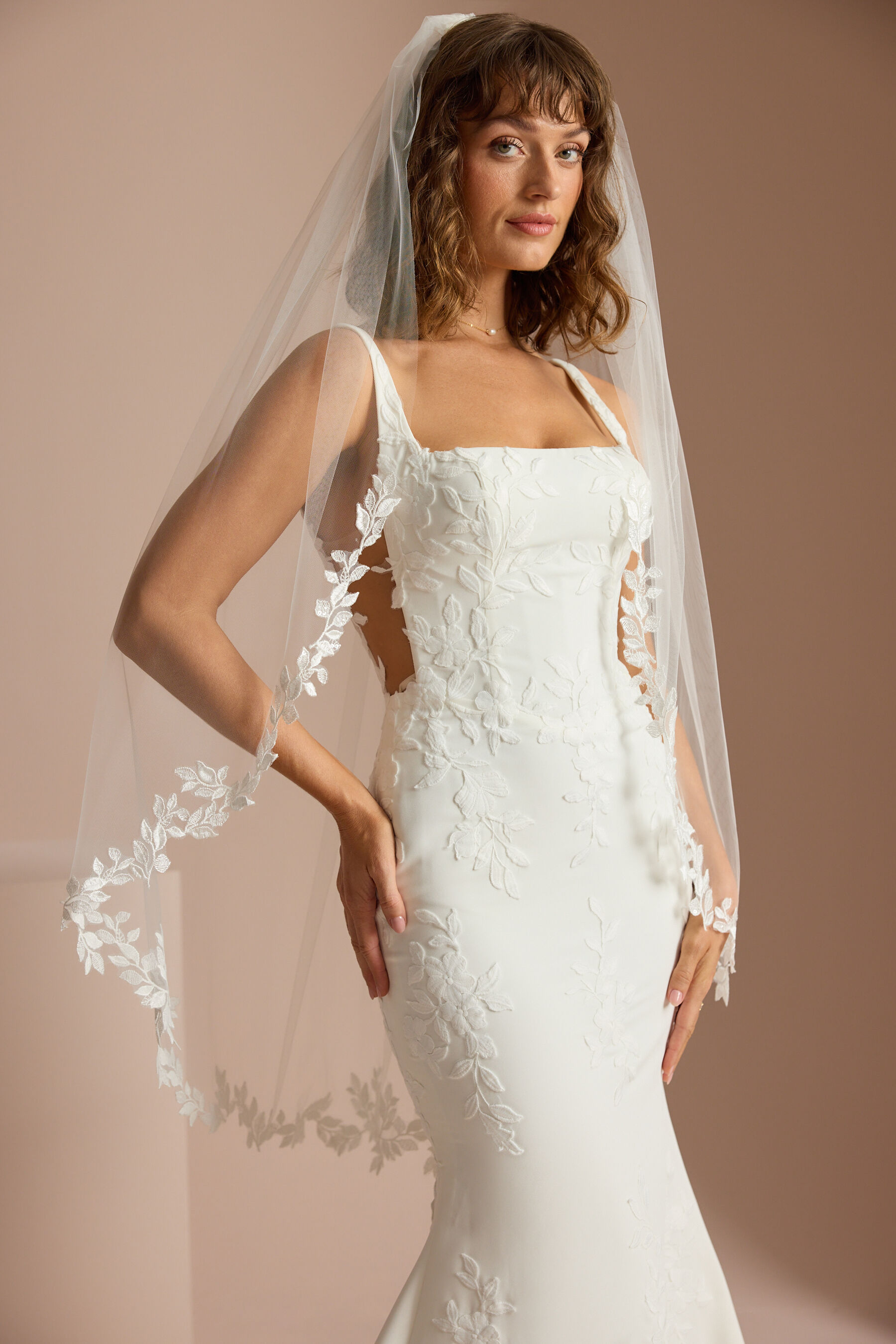 Cascading fingertip veil in WHITE (not ivory!) Cascading Pearl Wedding Veil: Ivory Cathedral or Fingertip  main image 3